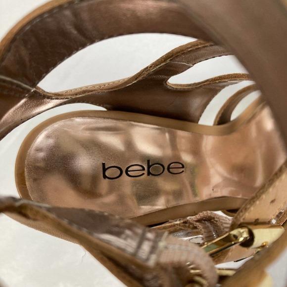 Bebe Raya Sandals Womens Sz 6 Leather Gladiator Buckle Peep Toe Stiletto Heel - Picture 7 of 9